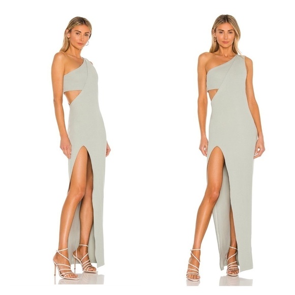 ATOIR x Revolve Time Stands Still One Shoulder Cutout High Slit Maxi Dress Sage - Picture 1 of 13
